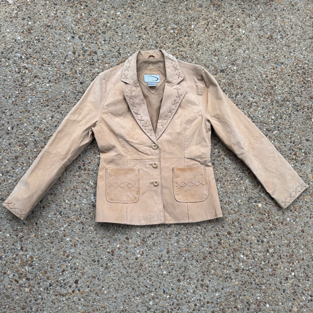 VTG Y2K 90s Rave Suede Leather Lined Tan Jacket Blazer Size L